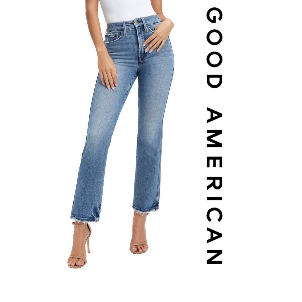 SZ 15 (32 Waist) GOOD AMERICAN Good Curve Straight Slim Cut Jeans 99% Cotton